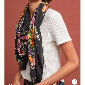 Anthropologie Black Floral Scarf